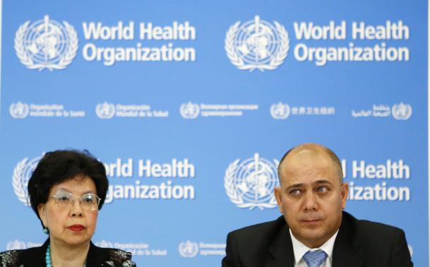 World Health Organization (WHO) Director general Margaret Chan (L) pauses next to Roberto Morales Ojeda, Minister of Public Health of Cuba, during a news conference on support to Ebola affected countries at the WHO headquarters in Geneva September 12, 2014. REUTERS/Pierre Albouy